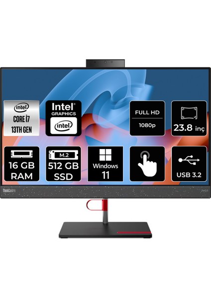 ThinkCentre Neo 50a Intel Core i7 13700H 16GB 512GB SSD 23.8" FHD W11H Multi-Touch All In One Bilgisayar 12K9004CTRP347