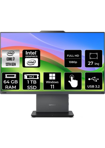 Thinkcentre Neo 50A Intel Core I7 13620H 64GB 1tb SSD 27" Fhd W11P Multi-Touch All In One Bilgisayar 12SA0013TRP413