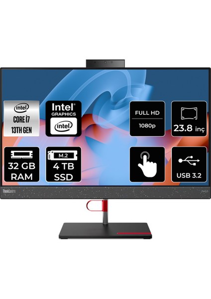 Thinkcentre Neo 50A Intel Core I7 13700H 32GB 4tb SSD 23.8" Fhd Fdos Multi-Touch All In One Bilgisayar 12K9004CTRP320