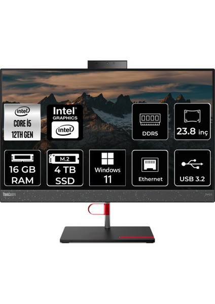 Thinkcentre Neo 50A Intel Core I5 12450H 16GB 4tb SSD 23.8" Fhd W11H Multi-Touch All In One Bilgisayar 12B800DYTRP350