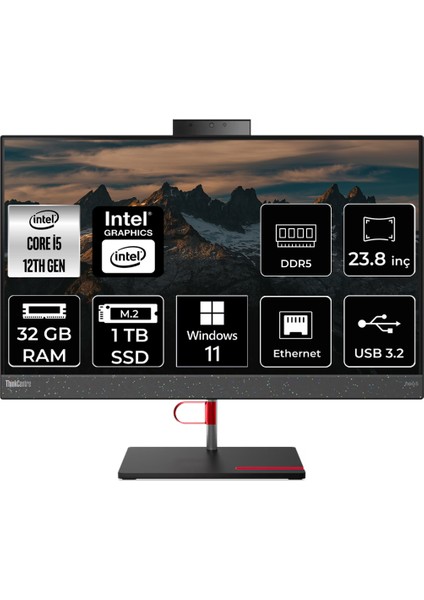 Thinkcentre Neo 50A Intel Core I5 12450H 32GB 1tb SSD 23.8" Fhd W11H Multi-Touch All In One Bilgisayar 12B800DYTRP358