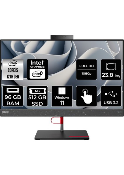 Thinkcentre Neo 50A Intel Core I5 12450H 96GB 512GB SSD 23.8" Fhd W11P Multi-Touch All In One Bilgisayar 12B800E0TRP417
