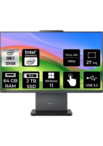 Thinkcentre Neo 50A Intel Core I7 13620H 64GB 2tb SSD 27" Fhd W11H Multi-Touch All In One Bilgisayar 12SA0013TRP374