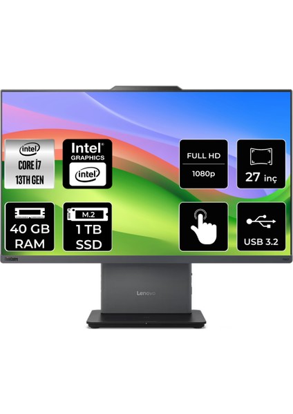 Thinkcentre Neo 50A Intel Core I7 13620H 40GB 1tb SSD 27" Fhd Fdos Multi-Touch All In One Bilgisayar 12SA0013TRP323