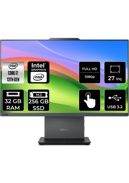 Thinkcentre Neo 50A Intel Core I7 13620H 32GB 256GB SSD 27" Fhd Fdos Multi-Touch All In One Bilgisayar 12SA0013TRP316