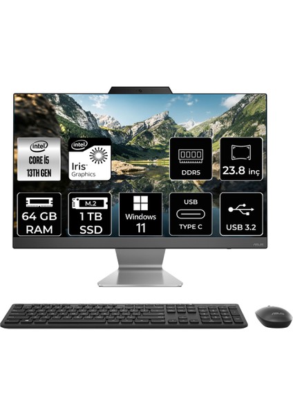 A3402 Intel Core I5 1335U 64GB 1tb SSD 23.8" Fhd W11P All In One Bilgisayar A3402WBAKP413