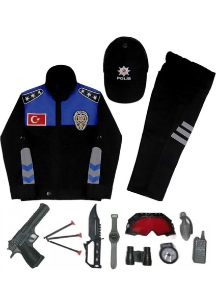 Polyester Çocuk Polis Kıyafeti 1-10 Yaş Polyester Slim 74 Siyah