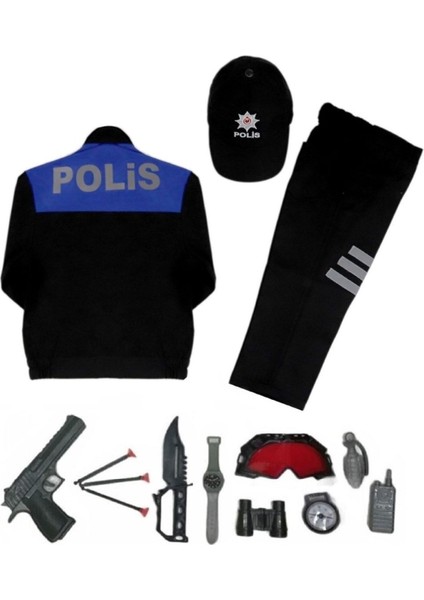 Polyester Çocuk Polis Kıyafeti 1-10 Yaş Polyester Slim 74 Siyah