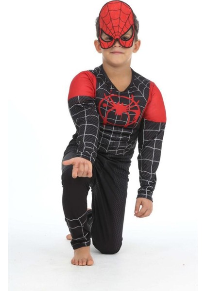 Gadget Gear Keten Örümcek Adam / Spiderman Kaslı Kostüm Siyah Siyah