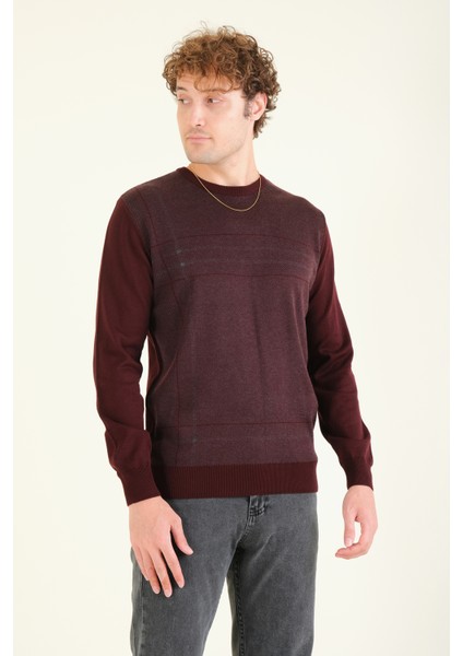 Erkek Desenli Sıfır Yaka Kazak Bordo