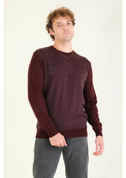 Erkek Desenli Sıfır Yaka Kazak Bordo fiyatları