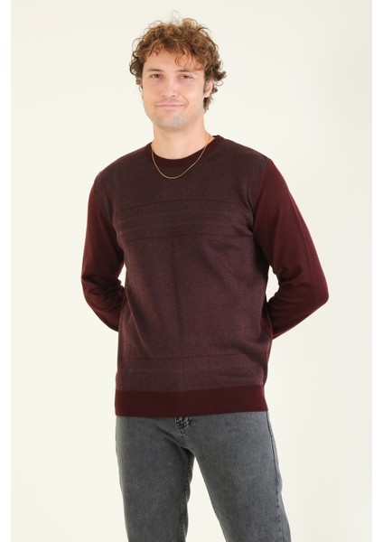 Erkek Desenli Sıfır Yaka Kazak Bordo modelleri