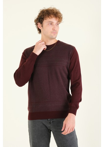 Erkek Desenli Sıfır Yaka Kazak Bordo fırsatları