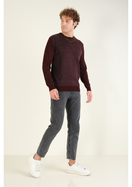 Erkek Desenli Sıfır Yaka Kazak Bordo indirimleri