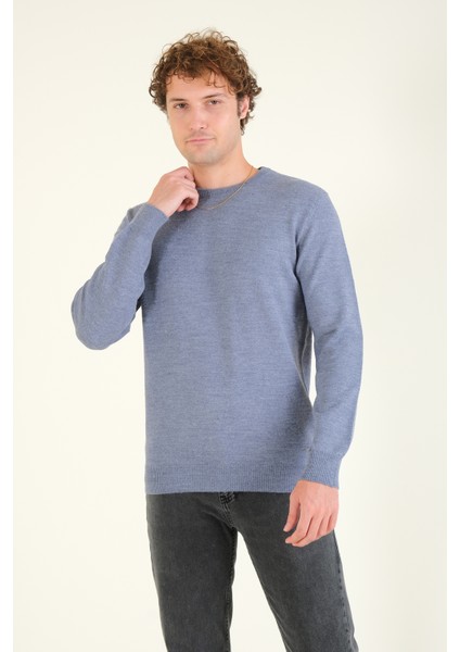 Erkek Sıfır Yaka Kazak Indigo