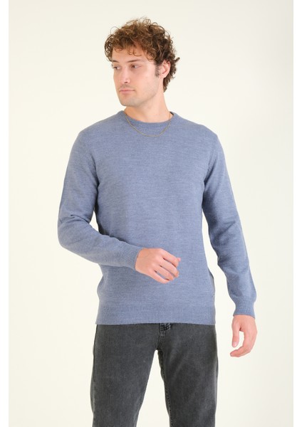 Erkek Sıfır Yaka Kazak Indigo modelleri