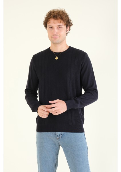 Erkek Desenli Sıfır Yaka Kazak Lacivert fiyatları