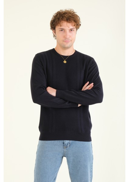 Erkek Desenli Sıfır Yaka Kazak Lacivert modelleri