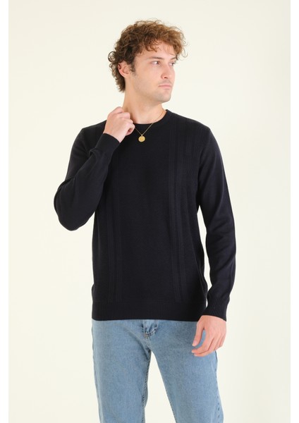 Erkek Desenli Sıfır Yaka Kazak Lacivert fırsatları