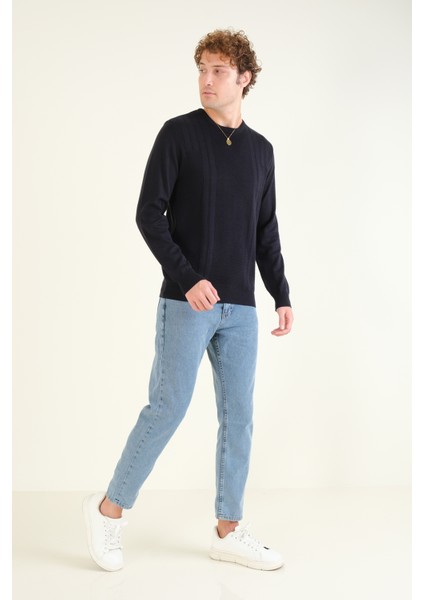 Erkek Desenli Sıfır Yaka Kazak Lacivert indirimleri