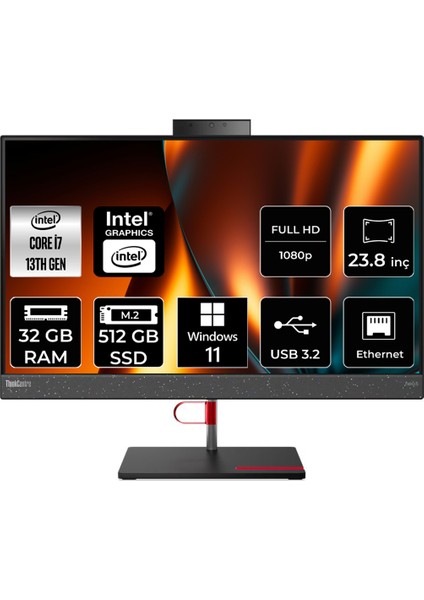 Thinkcentre Neo 50A Intel Core I7 13700H 32GB 512GB SSD 23.8" Fhd W11P Multi-Touch All In One Bilgisayar 12K9004BTRP397