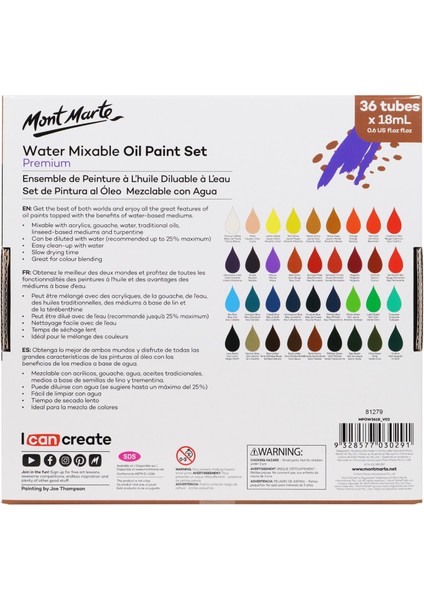 mm Premium Suyla Karıştırılabilir Yağlı Boya Seti 36 x 18ML fiyatları