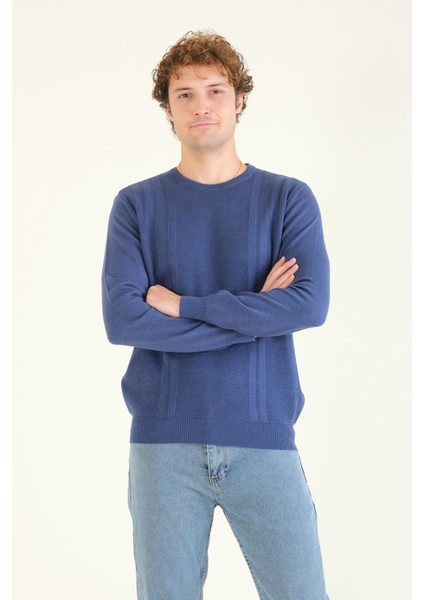 Erkek Desenli Sıfır Yaka Kazak Indigo fiyatları