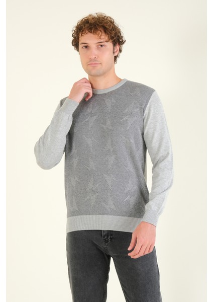 Erkek Kendinden Desenli Sıfır Yaka Kazak Gri fiyatları