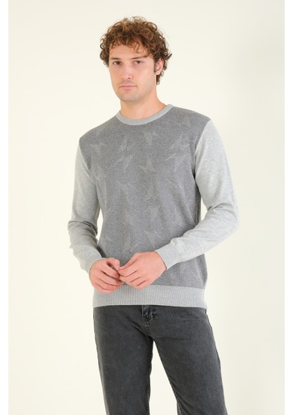 Erkek Kendinden Desenli Sıfır Yaka Kazak Gri fırsatları