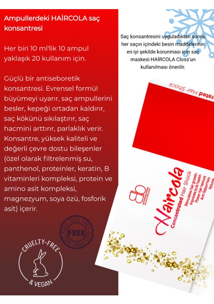 "HAİRCOLA" Saç Dökülmesine Karşı Saç Serumu, Hacim Veren Vitamin & Protein Kompleksi - 10 Amp.x 10 Ml. fiyatları