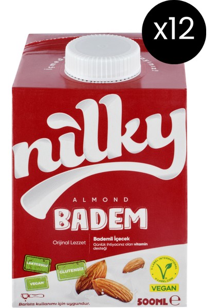 Badem Sütü Glütensiz Bitkisel Bazlı 12 x 500ml