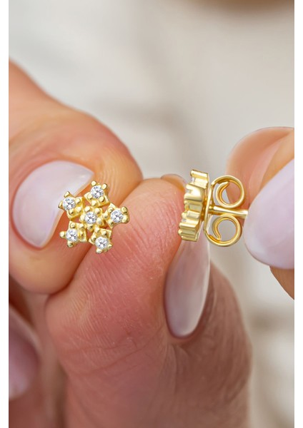 925 Ayar Gümüş Gold Kaplama Minimal Kartanesi Küpe