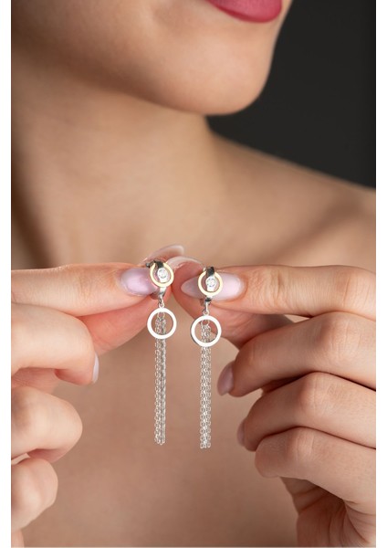 925 Ayar Gümüş Rodyumlu Sallantılı 12 mm Püsküllü Halka Küpe