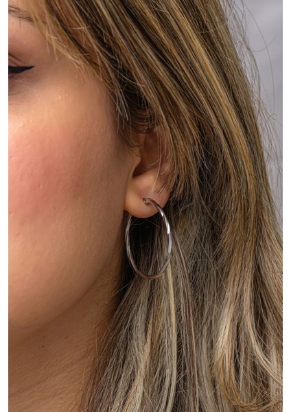 925 Ayar Gümüş Rodyum Kaplama 30 mm Burgulu Halka Küpe modelleri