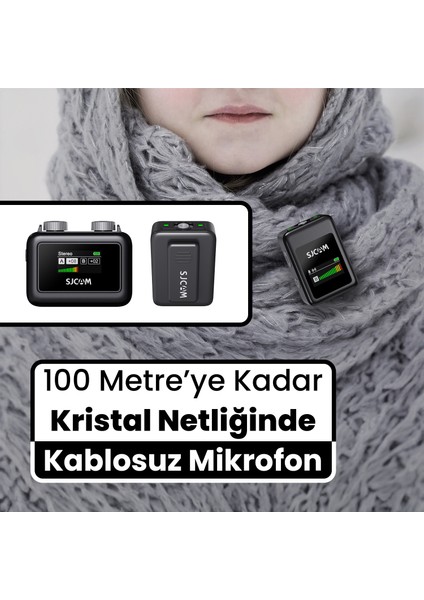 M1 WiFi Tek Vericili Gürültü Engelleme 50 Metre Menzil 8 Saat Pil Ömrü LCD Ekran Minimal Tasarım Kablosuz Mikrofon Siyah
