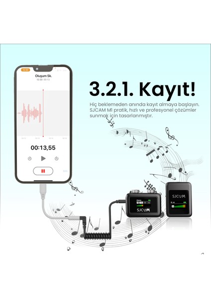 M1 WiFi Tek Vericili Gürültü Engelleme 50 Metre Menzil 8 Saat Pil Ömrü LCD Ekran Minimal Tasarım Kablosuz Mikrofon Siyah