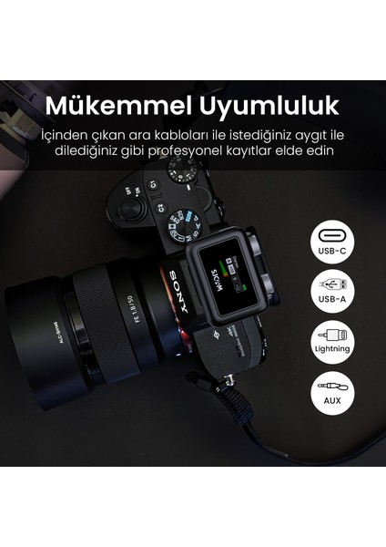 M1 WiFi Tek Vericili Gürültü Engelleme 50 Metre Menzil 8 Saat Pil Ömrü LCD Ekran Minimal Tasarım Kablosuz Mikrofon Siyah