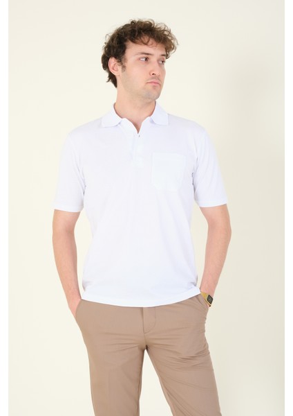 Erkek Süprem Kumaş Cepli Polo Yaka T-Shirt Beyaz modelleri