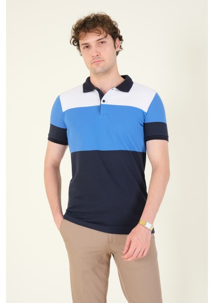 Erkek Üç Renkli Polo Yaka T-Shirt Lacivert