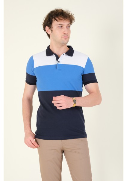 Erkek Üç Renkli Polo Yaka T-Shirt Lacivert