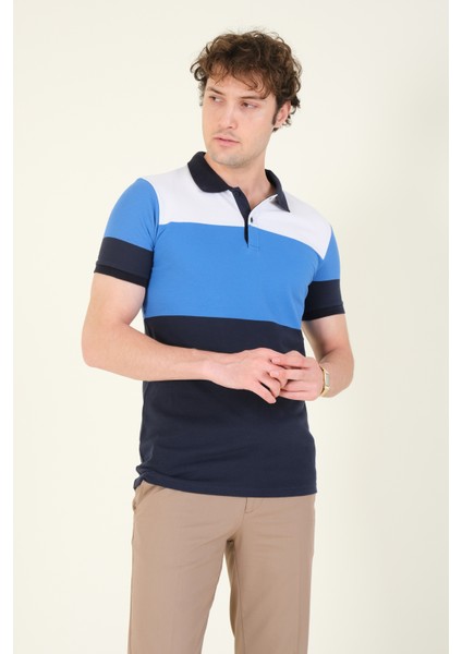 Erkek Üç Renkli Polo Yaka T-Shirt Lacivert