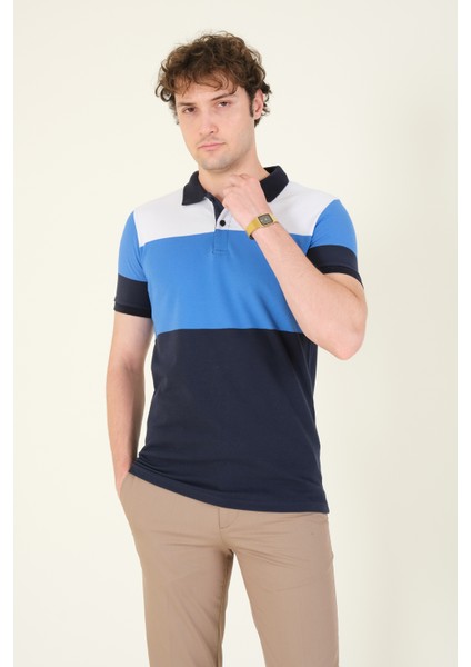 Erkek Üç Renkli Polo Yaka T-Shirt Lacivert