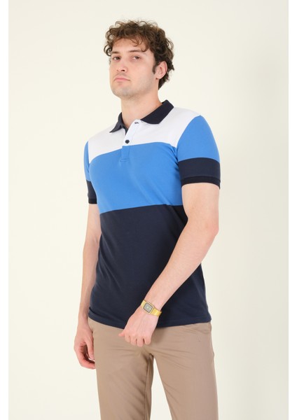 Erkek Üç Renkli Polo Yaka T-Shirt Lacivert