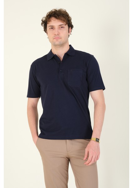 Erkek Süprem Kumaş Cepli Polo Yaka T-Shirt Lacivert