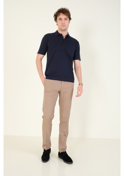 Erkek Süprem Kumaş Cepli Polo Yaka T-Shirt Lacivert