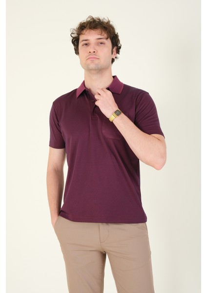 Erkek Polo Yaka Cepli T-Shirt Mürdüm