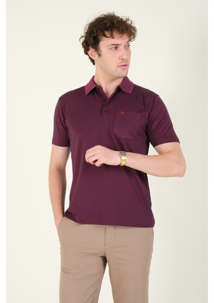 Erkek Polo Yaka Cepli T-Shirt Mürdüm
