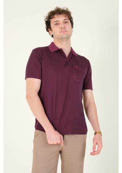 Erkek Polo Yaka Cepli T-Shirt Mürdüm