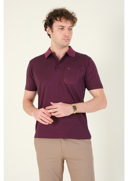 Erkek Polo Yaka Cepli T-Shirt Mürdüm