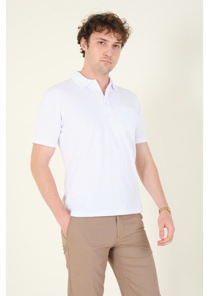 Erkek Polo Yaka Cepli T-Shirt Beyaz